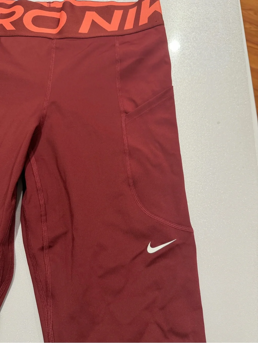 Nike Maroon Leggings with Coral Waistband